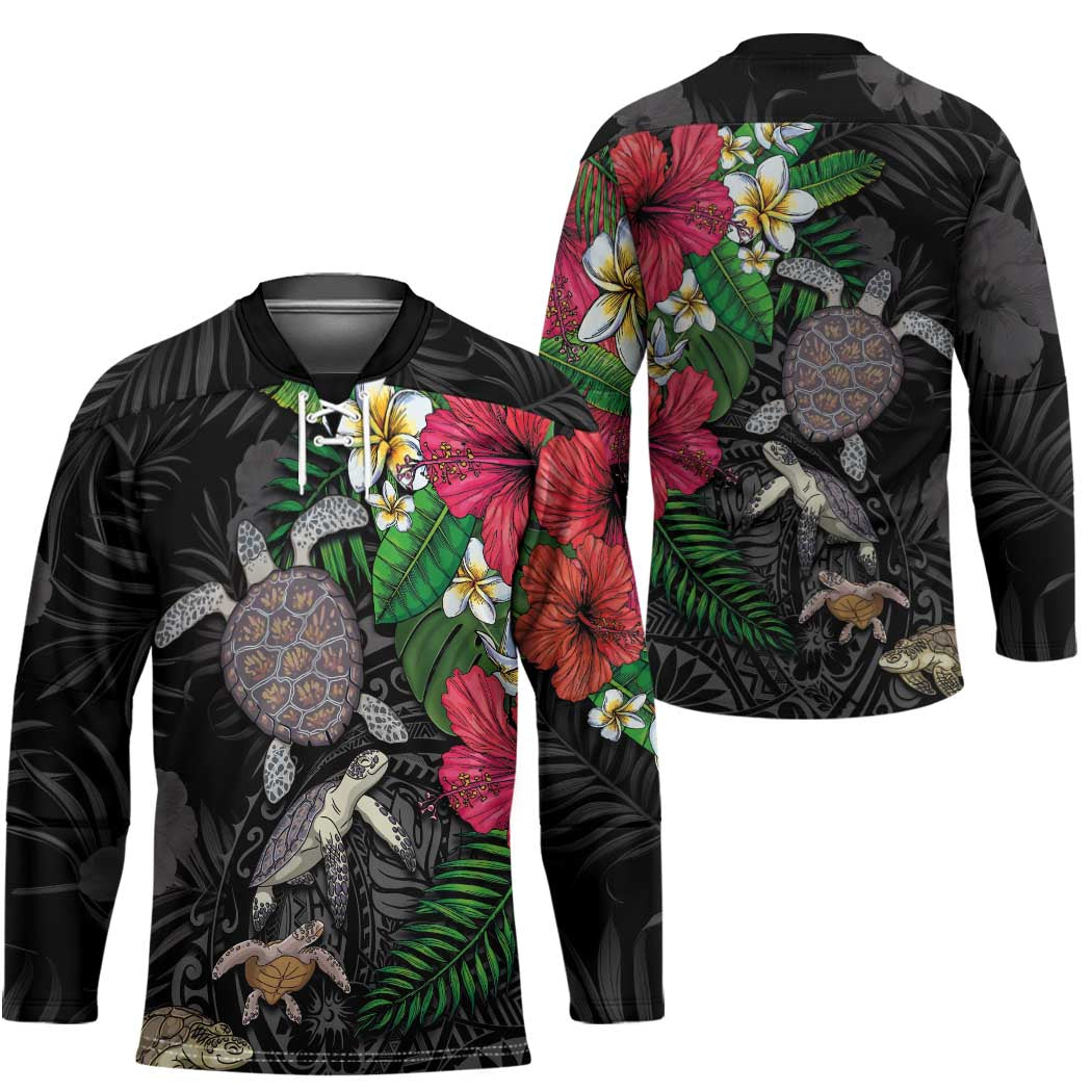 Hawaiian Tropical Plants and Turtles Hockey Jersey Polynesian Art Motifs LT03 - Polynesian Pride
