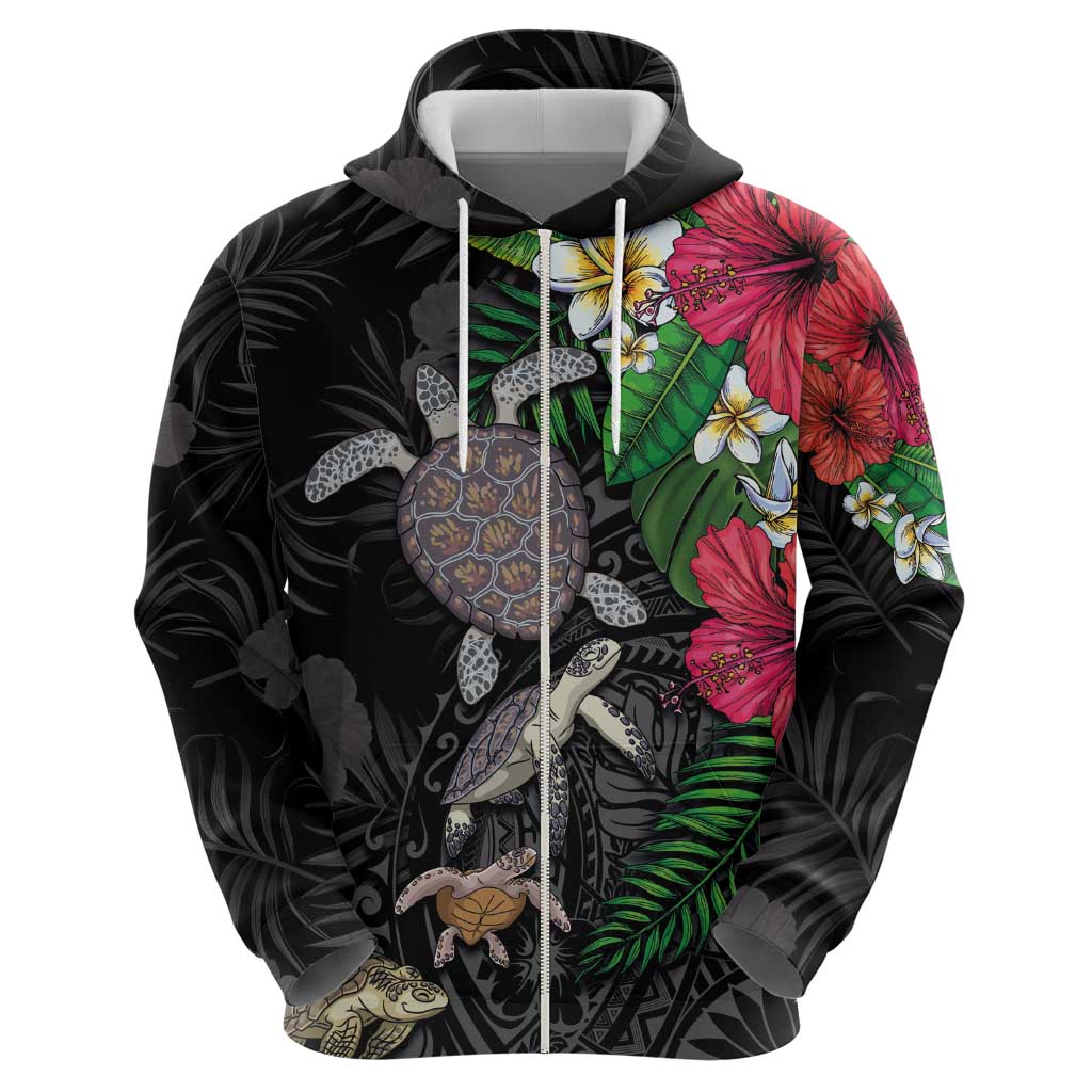 Hawaiian Tropical Plants and Turtles Hoodie Polynesian Art Motifs LT03 - Polynesian Pride