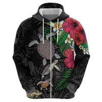 Hawaiian Tropical Plants and Turtles Hoodie Polynesian Art Motifs LT03 - Polynesian Pride