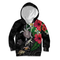 Hawaiian Tropical Plants and Turtles Kid Hoodie Polynesian Art Motifs LT03 Hoodie Black - Polynesian Pride