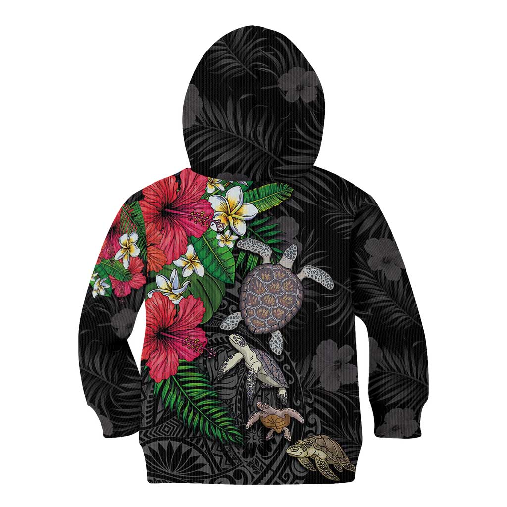 Hawaiian Tropical Plants and Turtles Kid Hoodie Polynesian Art Motifs LT03 - Polynesian Pride