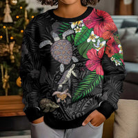 Hawaiian Tropical Plants and Turtles Kid Ugly Christmas Sweater Polynesian Art Motifs LT03 - Polynesian Pride