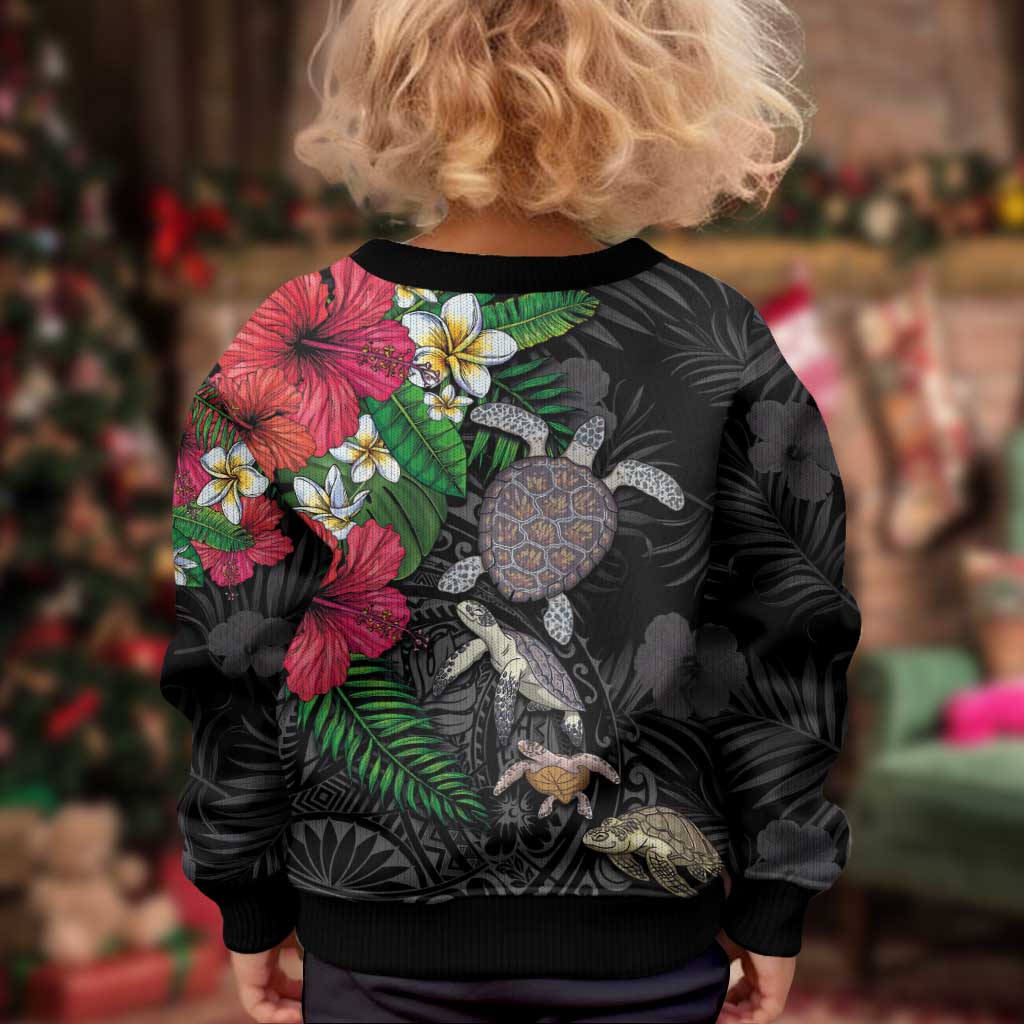 Hawaiian Tropical Plants and Turtles Kid Ugly Christmas Sweater Polynesian Art Motifs LT03 - Polynesian Pride