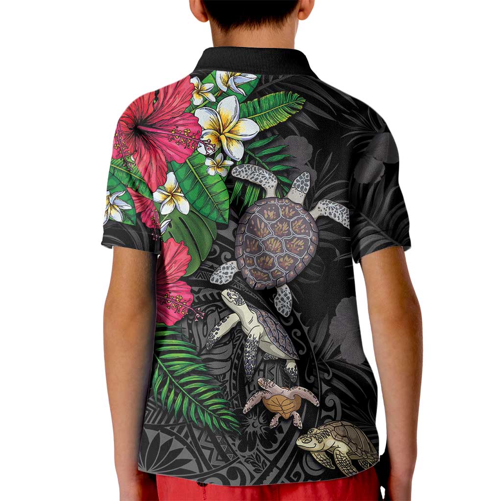 Hawaiian Tropical Plants and Turtles Kid Polo Shirt Polynesian Art Motifs LT03 - Polynesian Pride