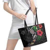 Hawaiian Tropical Plants and Turtles Leather Tote Bag Polynesian Art Motifs LT03 - Polynesian Pride