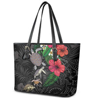 Hawaiian Tropical Plants and Turtles Leather Tote Bag Polynesian Art Motifs LT03 - Polynesian Pride