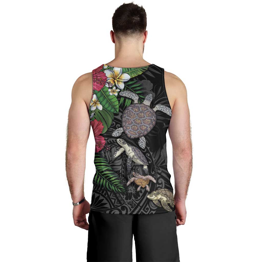 Hawaiian Tropical Plants and Turtles Men Tank Top Polynesian Art Motifs LT03 - Polynesian Pride