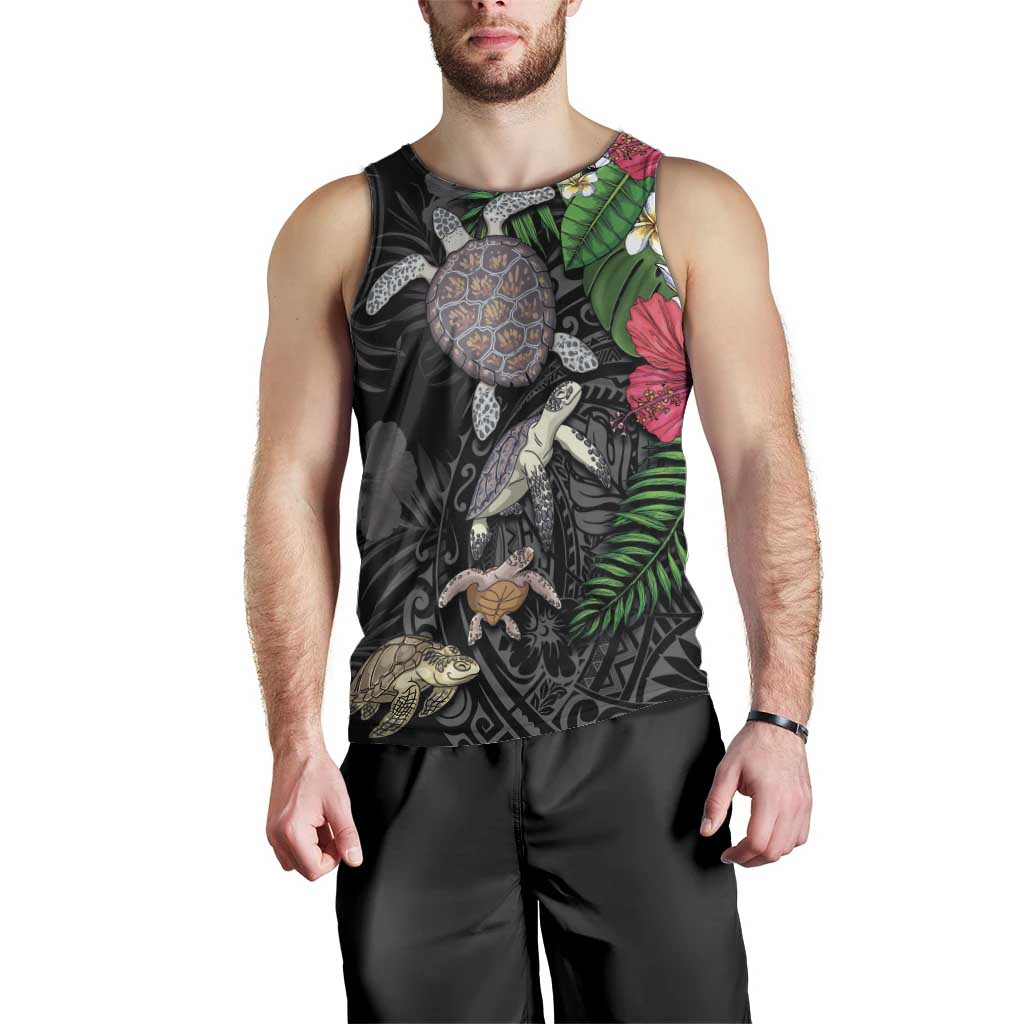 Hawaiian Tropical Plants and Turtles Men Tank Top Polynesian Art Motifs LT03 - Polynesian Pride