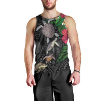 Hawaiian Tropical Plants and Turtles Men Tank Top Polynesian Art Motifs LT03 - Polynesian Pride