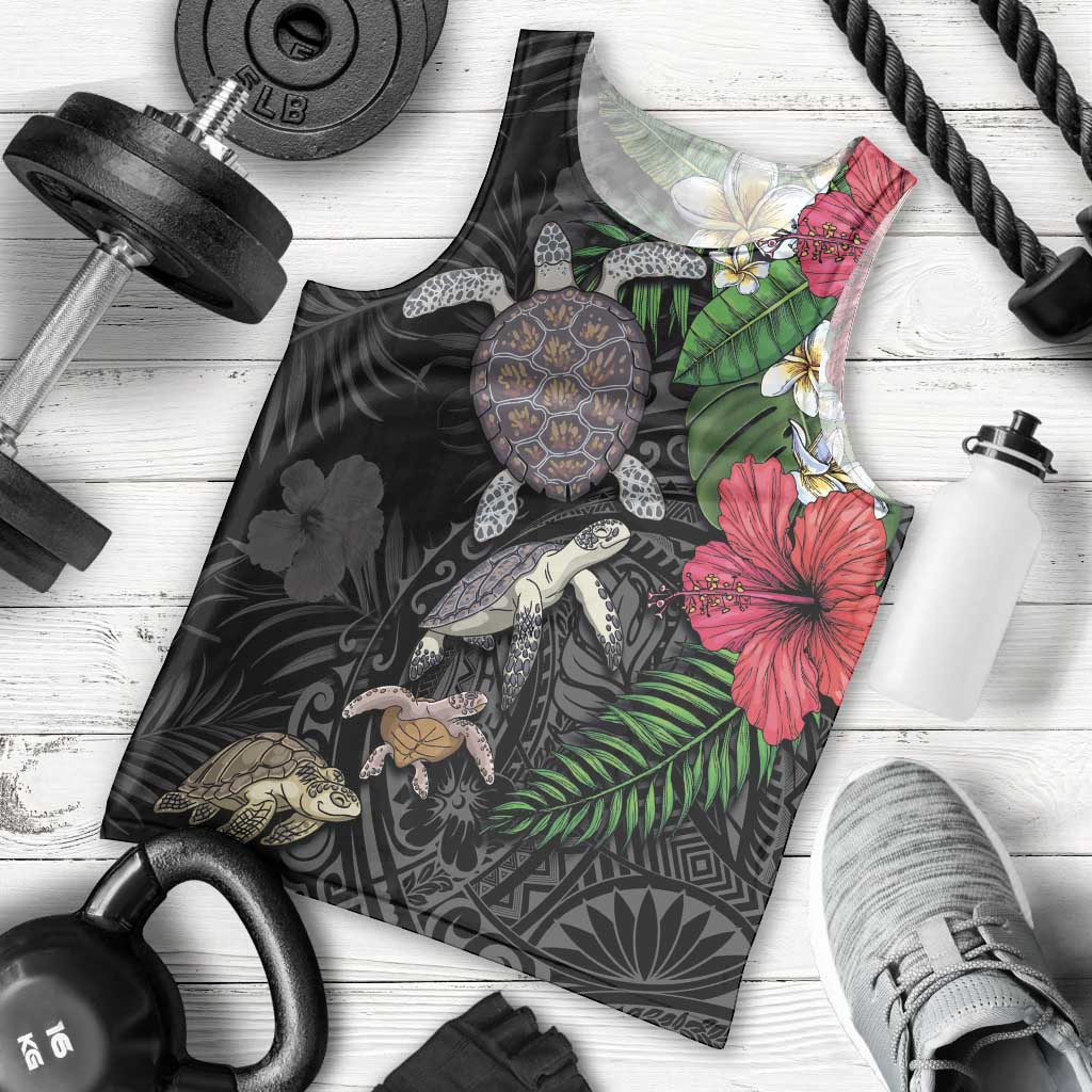 Hawaiian Tropical Plants and Turtles Men Tank Top Polynesian Art Motifs LT03 - Polynesian Pride