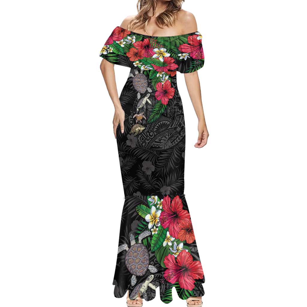 Hawaiian Tropical Plants and Turtles Mermaid Dress Polynesian Art Motifs LT03 - Polynesian Pride