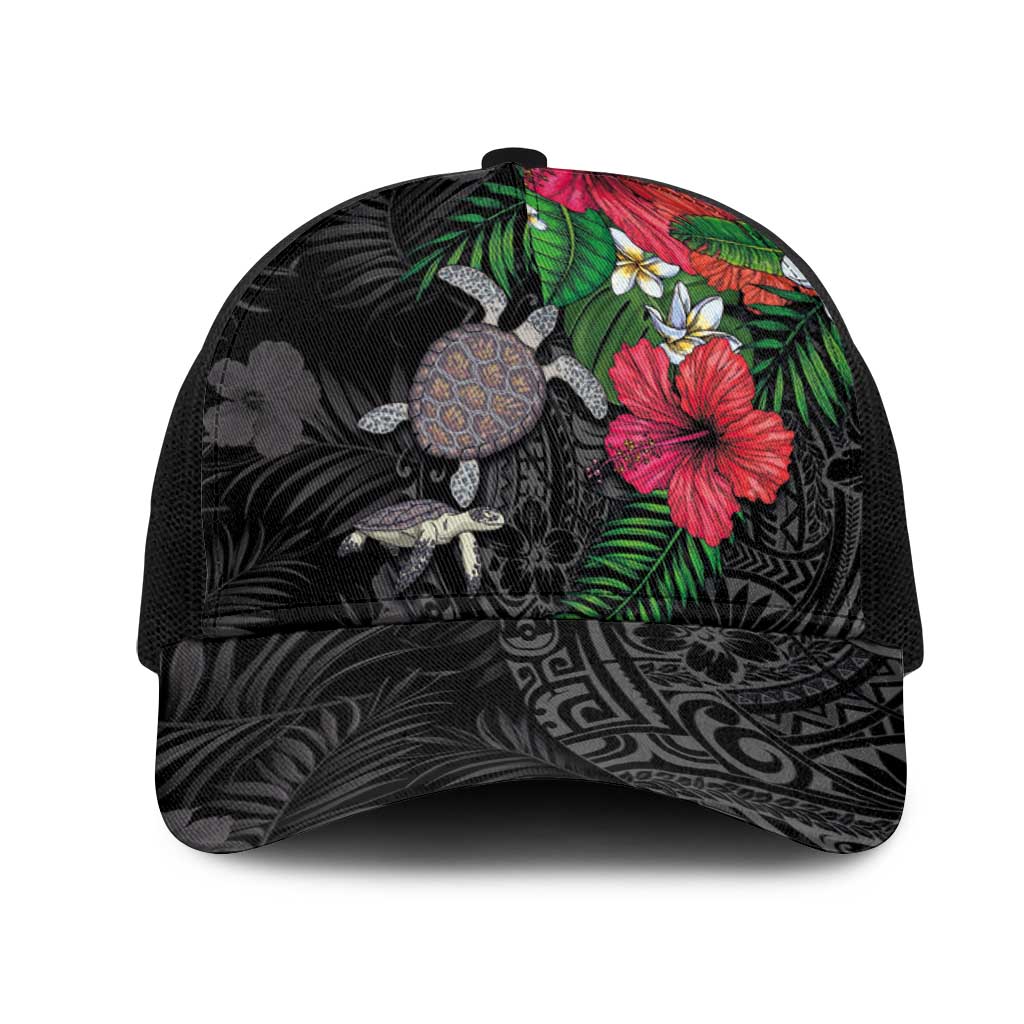 Hawaiian Tropical Plants and Turtles Mesh Trucker Cap Polynesian Art Motifs LT03 One Size Black Black - Polynesian Pride