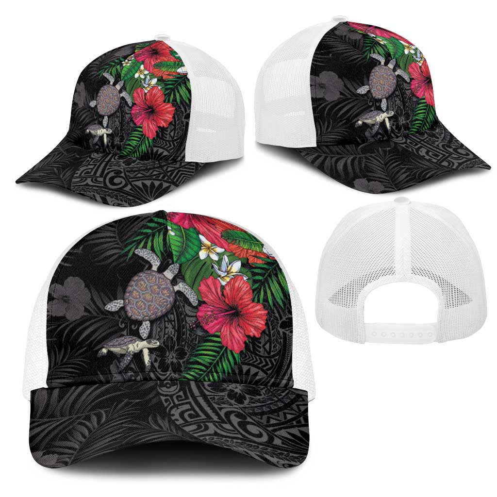 Hawaiian Tropical Plants and Turtles Mesh Trucker Cap Polynesian Art Motifs LT03 - Polynesian Pride