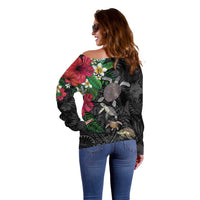 Hawaiian Tropical Plants and Turtles Off Shoulder Sweater Polynesian Art Motifs LT03 - Polynesian Pride