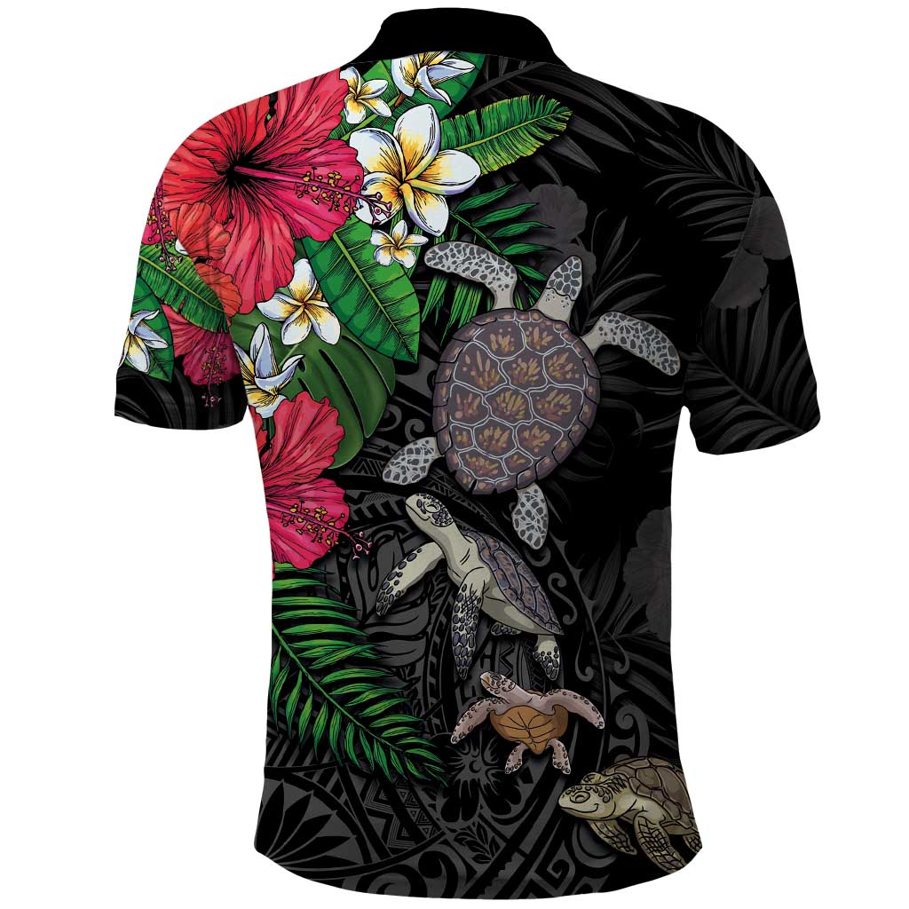 Hawaiian Tropical Plants and Turtles Polo Shirt Polynesian Art Motifs LT03 - Polynesian Pride