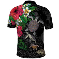 Hawaiian Tropical Plants and Turtles Polo Shirt Polynesian Art Motifs LT03 - Polynesian Pride