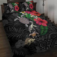 Hawaiian Tropical Plants and Turtles Quilt Bed Set Polynesian Art Motifs LT03 Black - Polynesian Pride
