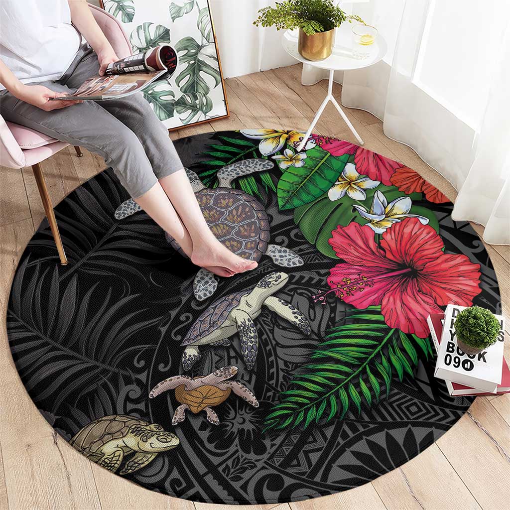 Hawaiian Tropical Plants and Turtles Round Carpet Polynesian Art Motifs LT03 - Polynesian Pride