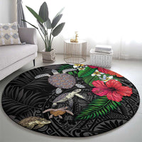 Hawaiian Tropical Plants and Turtles Round Carpet Polynesian Art Motifs LT03 - Polynesian Pride