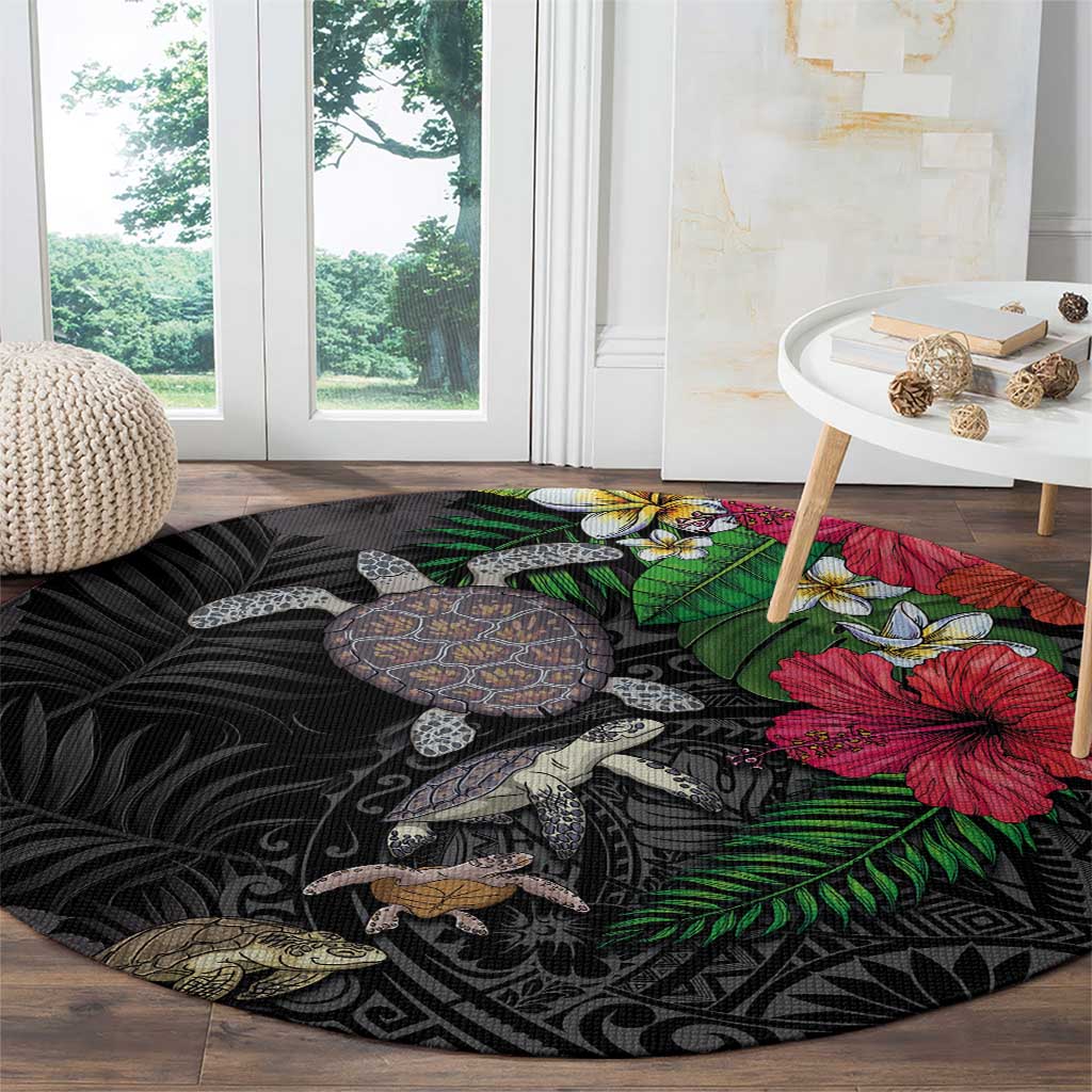 Hawaiian Tropical Plants and Turtles Round Carpet Polynesian Art Motifs LT03 - Polynesian Pride