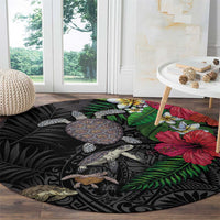Hawaiian Tropical Plants and Turtles Round Carpet Polynesian Art Motifs LT03 - Polynesian Pride