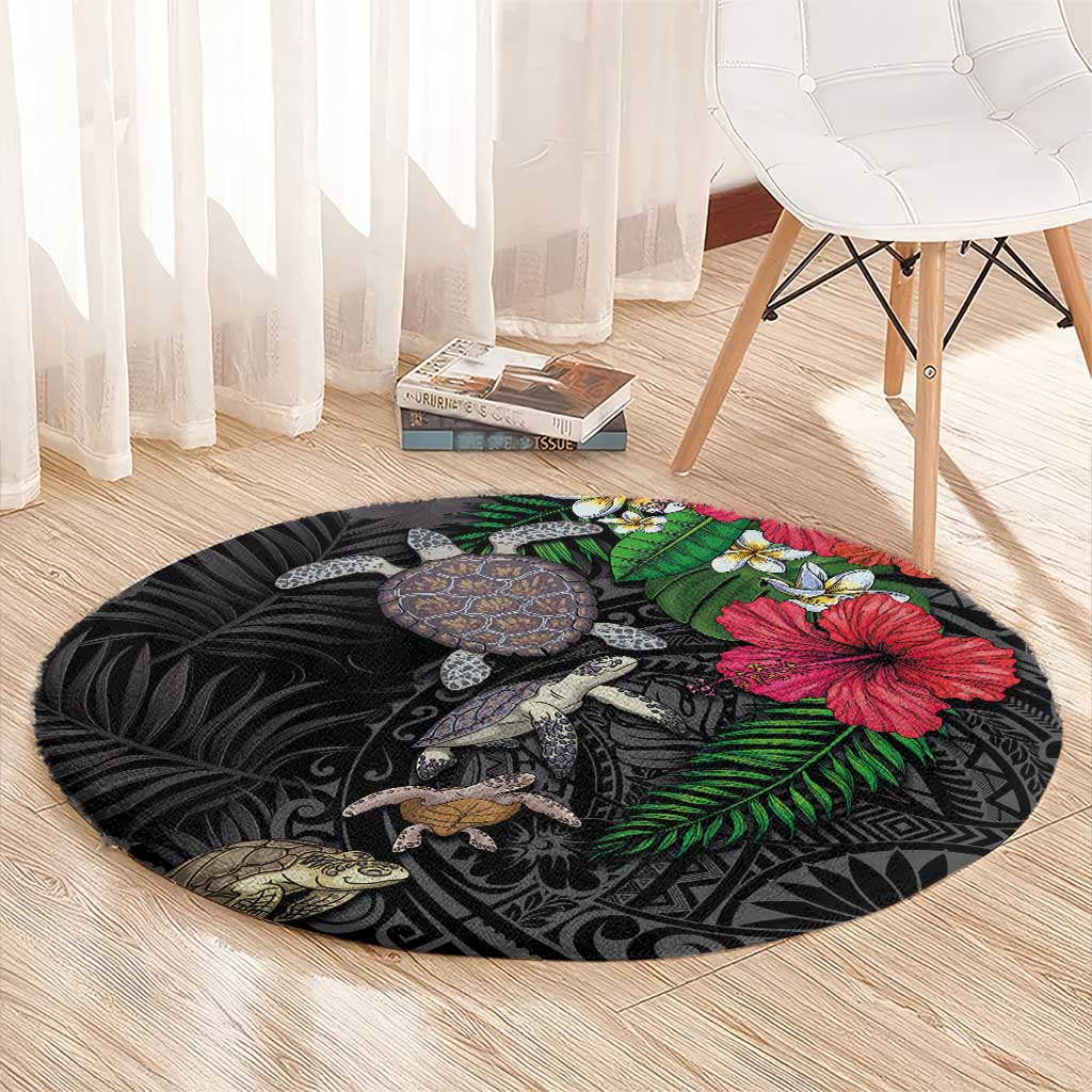 Hawaiian Tropical Plants and Turtles Round Carpet Polynesian Art Motifs LT03 - Polynesian Pride