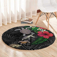 Hawaiian Tropical Plants and Turtles Round Carpet Polynesian Art Motifs LT03 - Polynesian Pride