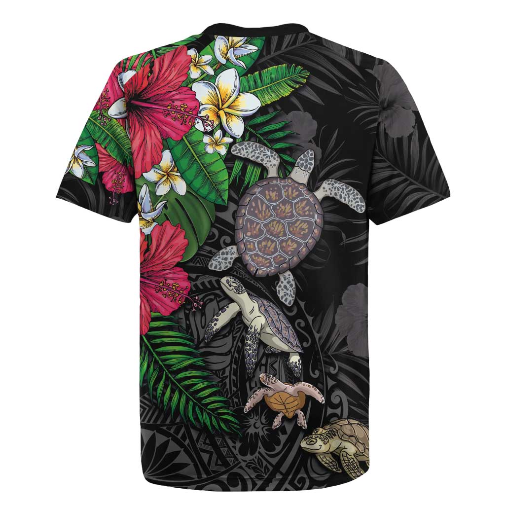 Hawaiian Tropical Plants and Turtles Rugby Jersey Polynesian Art Motifs LT03 - Polynesian Pride