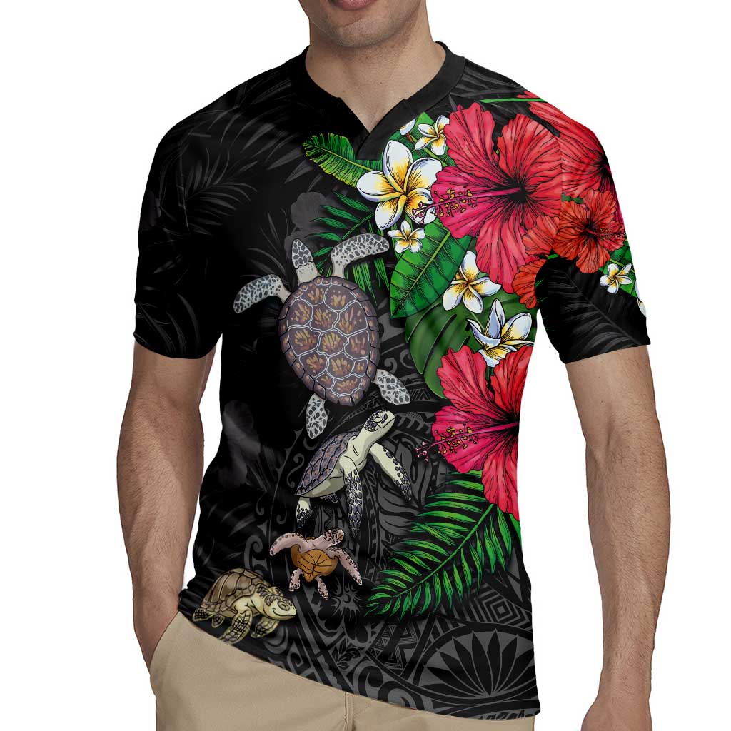 Hawaiian Tropical Plants and Turtles Rugby Jersey Polynesian Art Motifs LT03 - Polynesian Pride