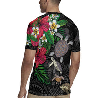 Hawaiian Tropical Plants and Turtles Rugby Jersey Polynesian Art Motifs LT03 - Polynesian Pride