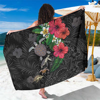 Hawaiian Tropical Plants and Turtles Sarong Polynesian Art Motifs LT03 One Size 44 x 66 inches Black - Polynesian Pride