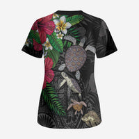 Hawaiian Tropical Plants and Turtles Scrub Top Polynesian Art Motifs LT03 - Polynesian Pride