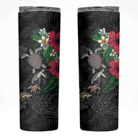 Hawaiian Tropical Plants and Turtles Skinny Tumbler Polynesian Art Motifs LT03 Black - Polynesian Pride