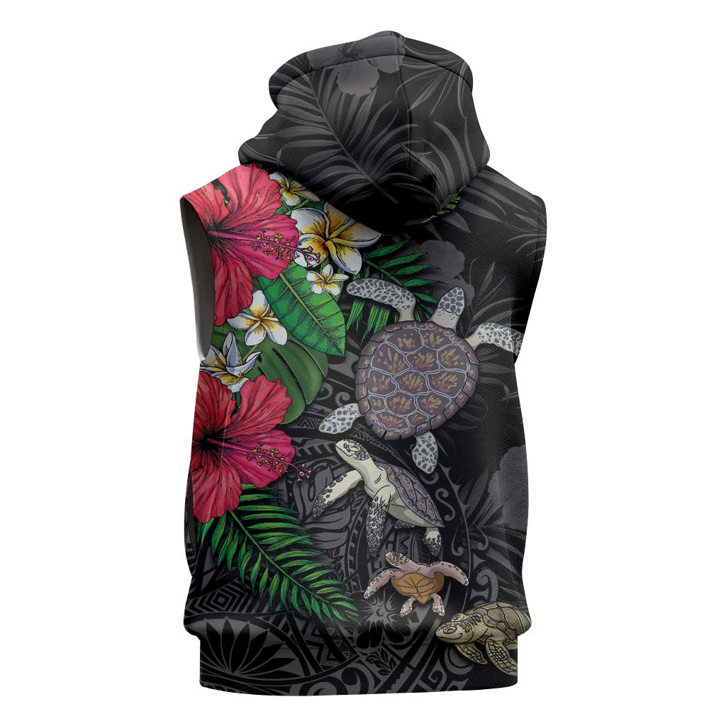 Hawaiian Tropical Plants and Turtles Sleeveless Hoodie Polynesian Art Motifs LT03 - Polynesian Pride