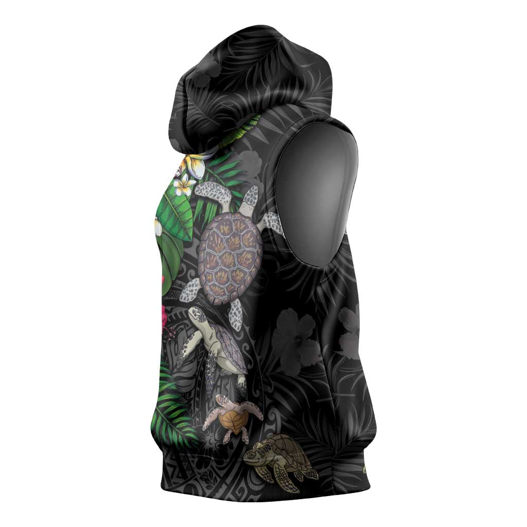 Hawaiian Tropical Plants and Turtles Sleeveless Hoodie Polynesian Art Motifs LT03 - Polynesian Pride