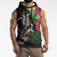 Hawaiian Tropical Plants and Turtles Sleeveless Hoodie Polynesian Art Motifs LT03 - Polynesian Pride