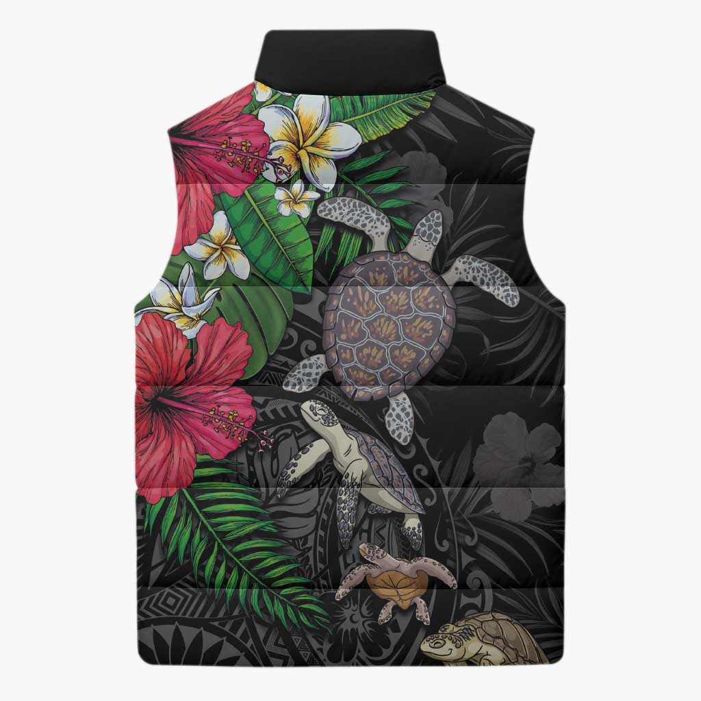 Hawaiian Tropical Plants and Turtles Sleeveless Puffer Jacket Polynesian Art Motifs LT03 - Polynesian Pride