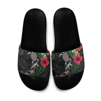 Hawaiian Tropical Plants and Turtles Slide Sandals Polynesian Art Motifs LT03 Black - Polynesian Pride