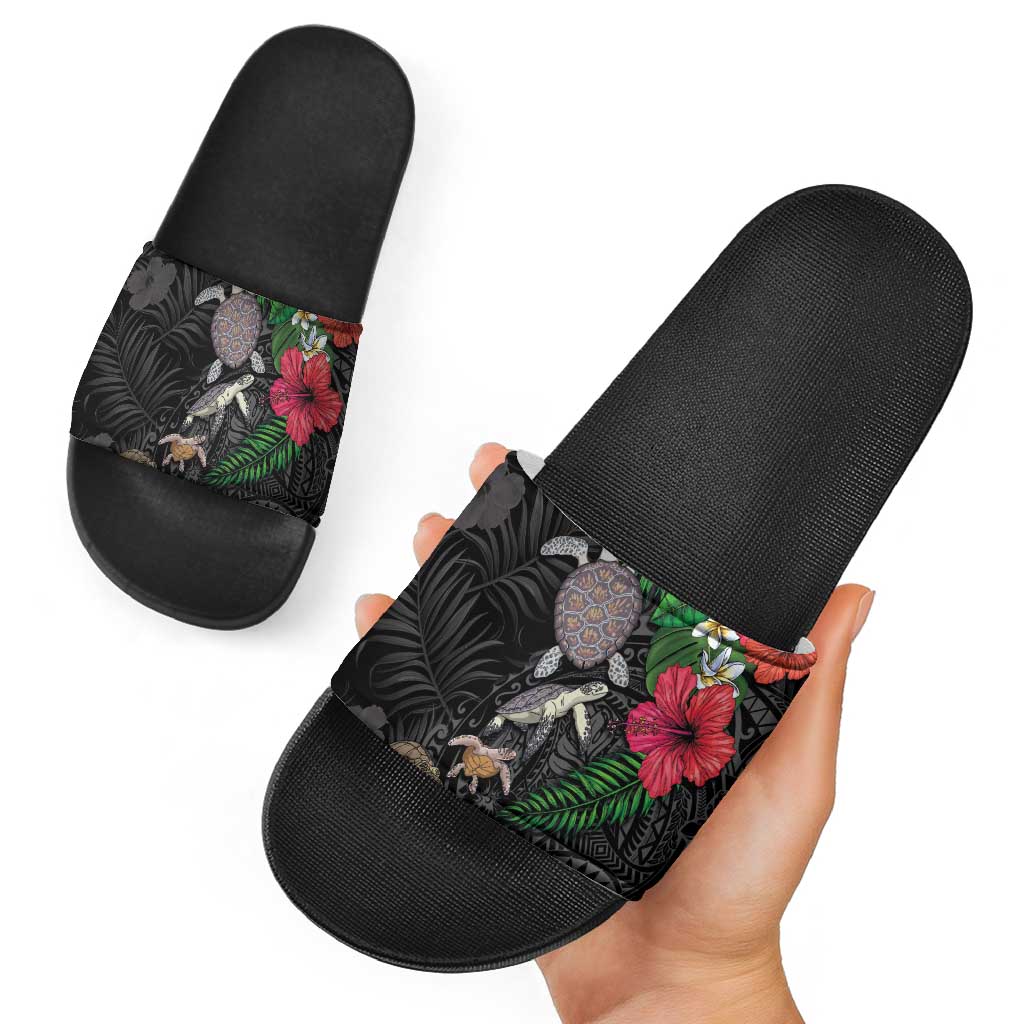 Hawaiian Tropical Plants and Turtles Slide Sandals Polynesian Art Motifs LT03 - Polynesian Pride