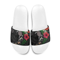 Hawaiian Tropical Plants and Turtles Slide Sandals Polynesian Art Motifs LT03 Black - Polynesian Pride