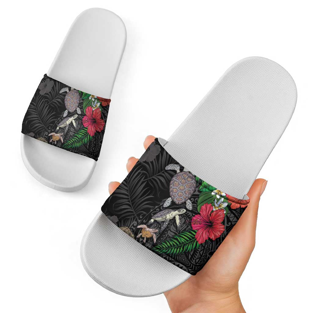 Hawaiian Tropical Plants and Turtles Slide Sandals Polynesian Art Motifs LT03 - Polynesian Pride