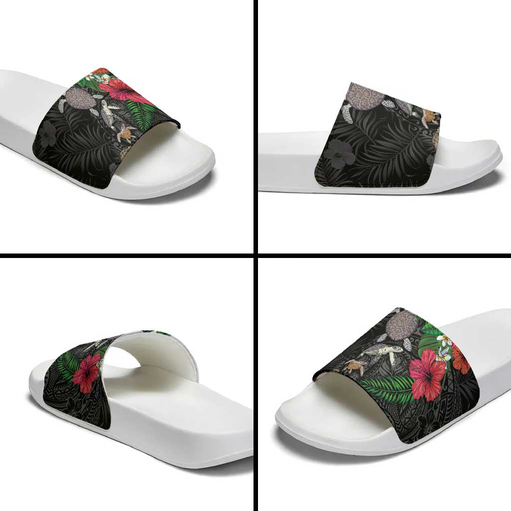 Hawaiian Tropical Plants and Turtles Slide Sandals Polynesian Art Motifs LT03 - Polynesian Pride