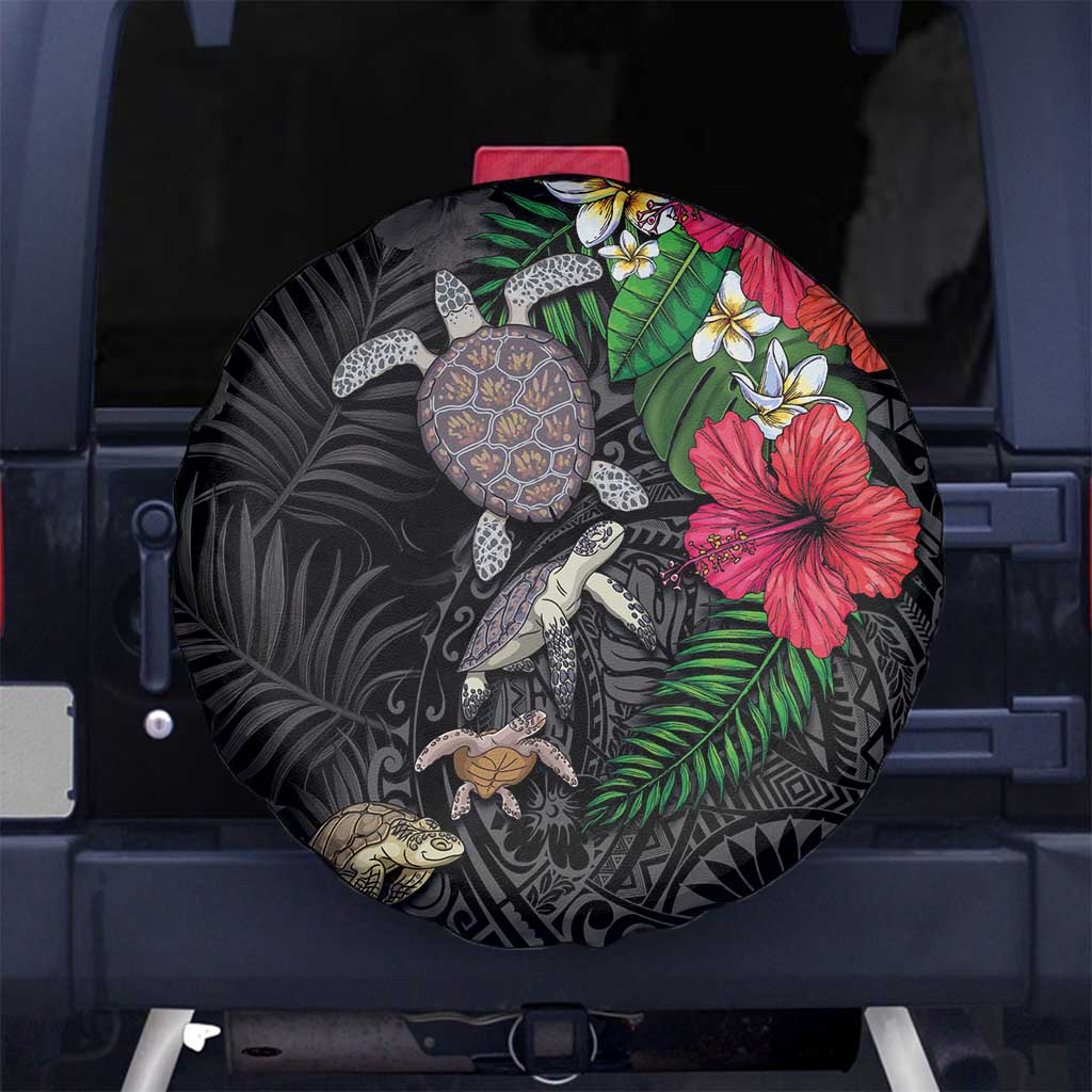 Hawaiian Tropical Plants and Turtles Spare Tire Cover Polynesian Art Motifs