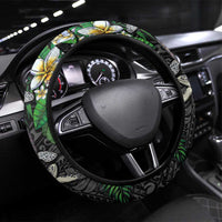 Hawaiian Tropical Plants and Turtles Steering Wheel Cover Polynesian Art Motifs LT03 Universal Fit Black - Polynesian Pride