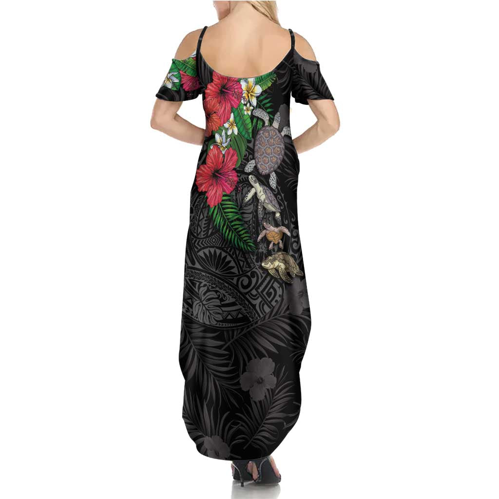 Hawaiian Tropical Plants and Turtles Summer Maxi Dress Polynesian Art Motifs