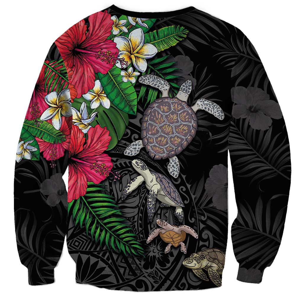 Hawaiian Tropical Plants and Turtles Sweatshirt Polynesian Art Motifs LT03 - Polynesian Pride