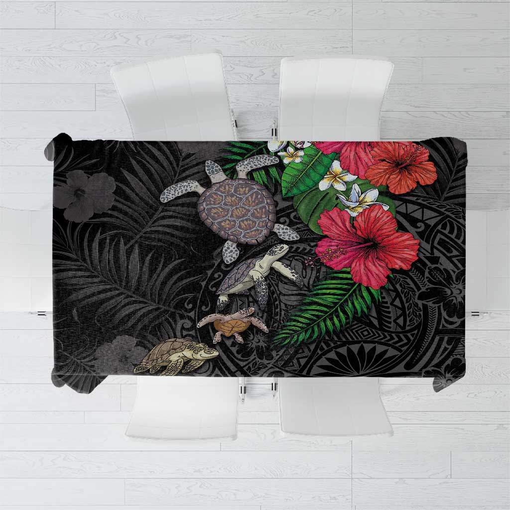 Hawaiian Tropical Plants and Turtles Tablecloth Polynesian Art Motifs LT03 Black - Polynesian Pride