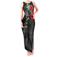 Hawaiian Tropical Plants and Turtles Tank Maxi Dress Polynesian Art Motifs LT03 Women Black - Polynesian Pride