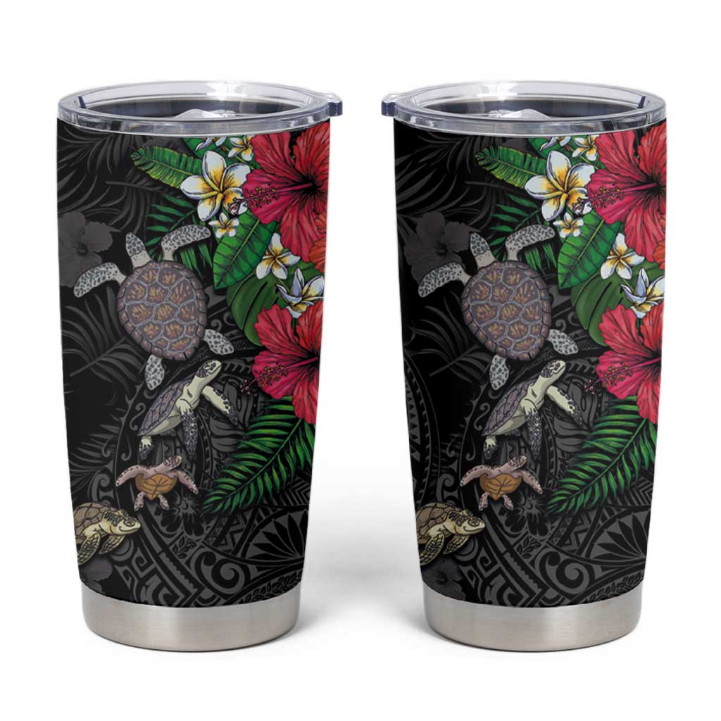 Hawaiian Tropical Plants and Turtles Tumbler Cup Polynesian Art Motifs LT03 Black - Polynesian Pride
