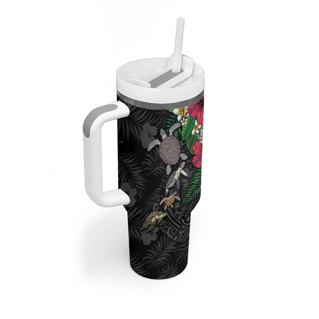 Hawaiian Tropical Plants and Turtles Tumbler With Handle Polynesian Art Motifs LT03 - Polynesian Pride